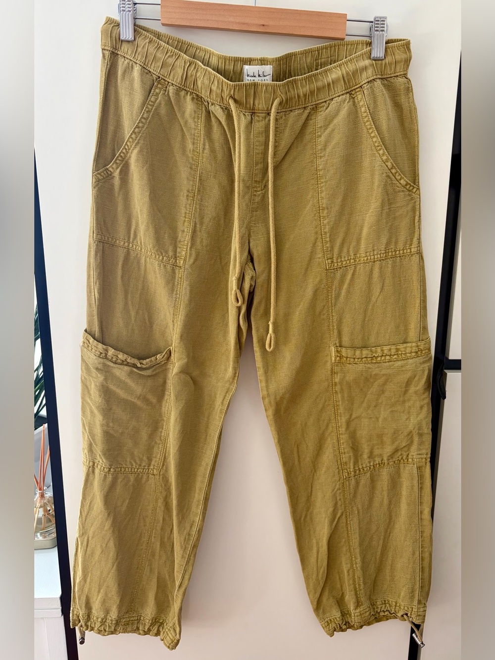 Nicole Miller Olive-Green Drawstring Utility Trousers